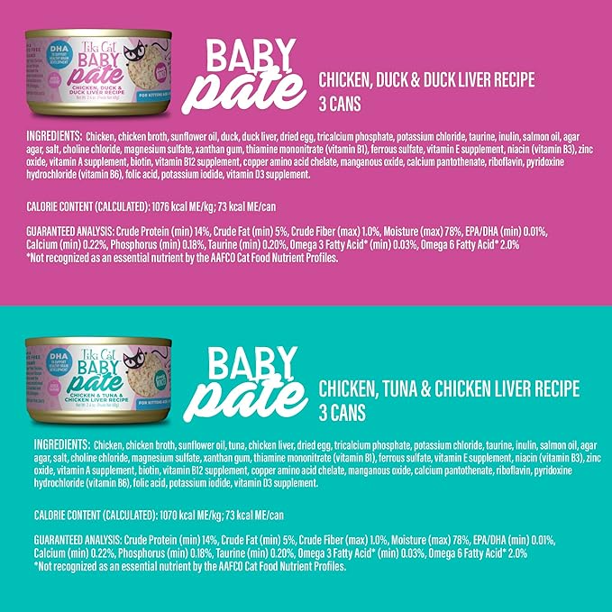 Tiki Cat Baby Pate Wet Cat Food for Kittens Variety Pack, 2.4 oz. Can (12 Count)