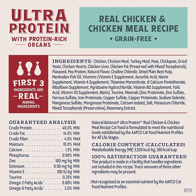 Natural Balance Ultra Protein Dry Cat Food, Real Chicken & Chicken Meal Recipe with Protein-Rich Organs - 3 lbs.