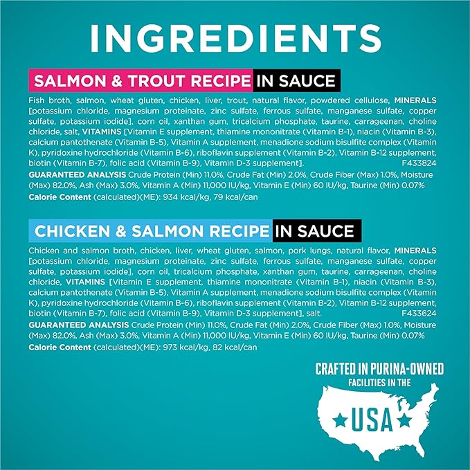 Purina ONE Natural,High Protein Cat Food Variety Pack,Chicken,Tuna,Salmon and Trout Recipes - 3 oz. Cans,(Pack of 48)