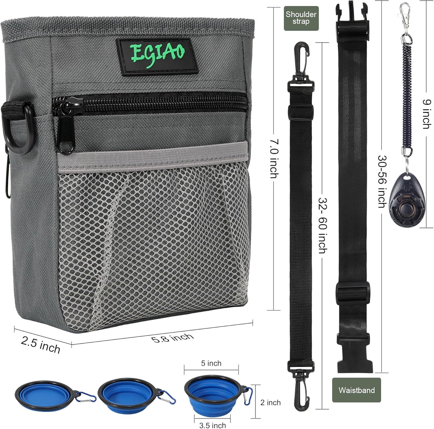 Dog Treat Pouch 2.0, Strong Magnetic Closure, Poop Bag Dispenser (Including Collapsible Dog Bowl, Training Clicker, Poop Bags)