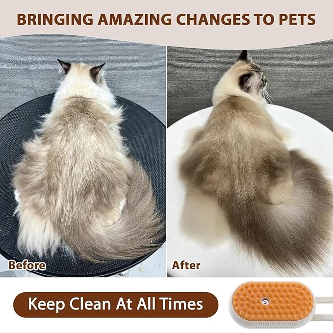 4 in 1 Cat Steam Brush for Shedding, Rechargeable Pet Groomer Brush with Steam, Multifunctional Anti-Static Hair Removal Comb for Cats and Dogs, Used for Massage, Cleaning, Shedding & Combing (Khaki)