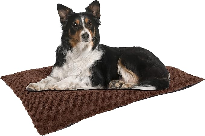 Pet Bed – 36x24 Dog Pillow and Crate Pad with Faux Fur Sleep Surface and Non-Slip Bottom – Machine Washable Dog Bed by PETMAKER (Brown)