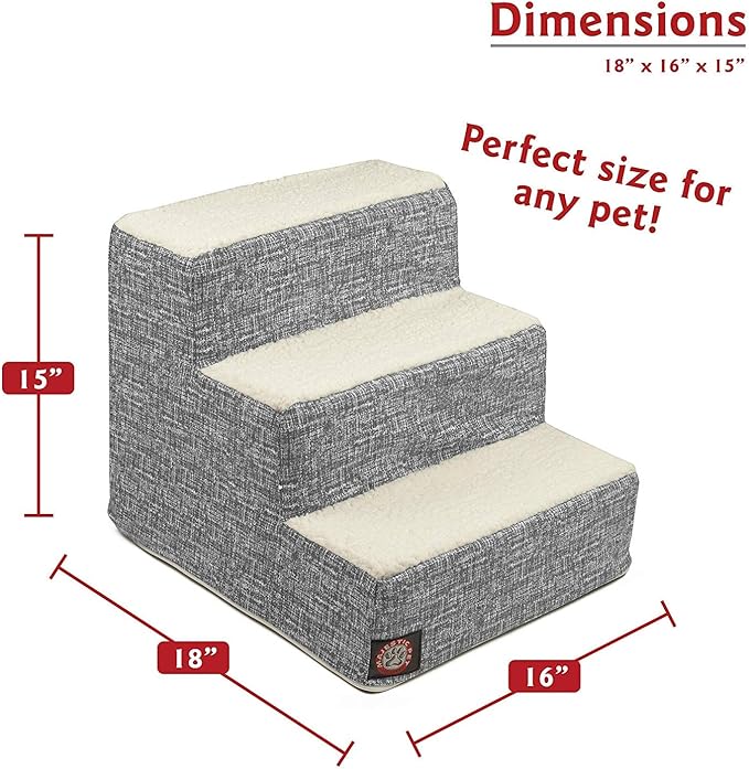 Majestic Pet 3 Step Portable Dog Stairs for Small Dogs to get on Bed Supports 250 lbs or Less – Dog Steps for High Bed with Machine Washable Cover –Pet Stairs for Cats Palette Heathered Light Black