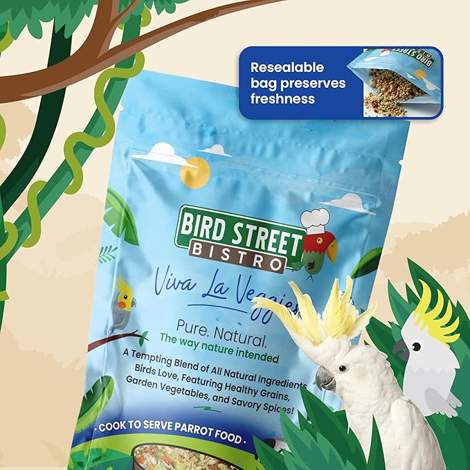Bird Street Bistro Parrot Food - Parakeet & Cockatiel Food - Cooks in 3-15 min w/Natural Grains, Legumes, Non-GMO Fruits, Vegetables & Health-Oriented Spices