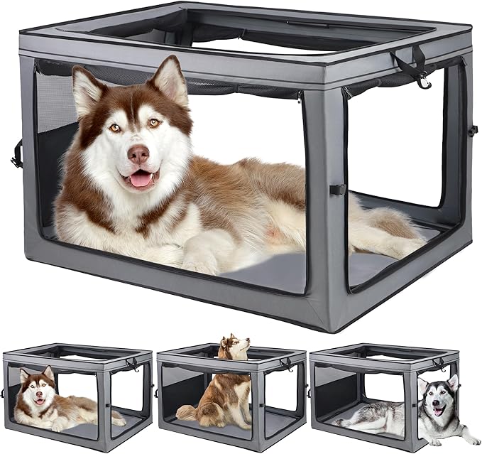 Portable Dog Crate Soft Dog Crate 22",30",36",42" Foldable Basic Dog Crates Easy Set-up, Light, Sturdy, Comfy，Collapsible Crate for Home and Travel (42Inch)