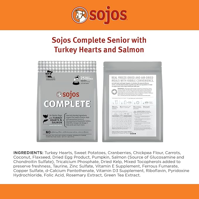 Sojos Complete Freeze Dried Raw Senior Dry Dog Food, Grain Free, Natural, Turkey and Salmon Recipe, 7 lb Bag