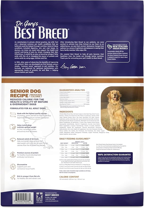 Best Breed Dr. Gary's Senior Dog Recipe, Reduced Calorie Dry Dog Food for Senior & Overweight Dogs, All Breeds, 13 lb. Bag