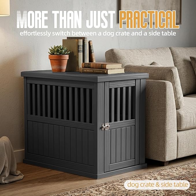30 INCH Small Dog Crate Furniture Lockable Dog Kennel Indoor Dog Cage Heavy Duty Decorative Plastic Pet Cage End Table for Small/Medium Dogs, Black