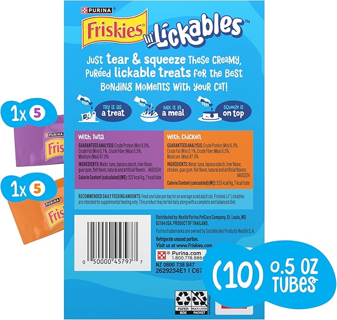 Purina Friskies Lil' Lickables with Chicken or Tuna Variety Pack Lickable Cat Treats  - 5 oz. (Pack of 10)