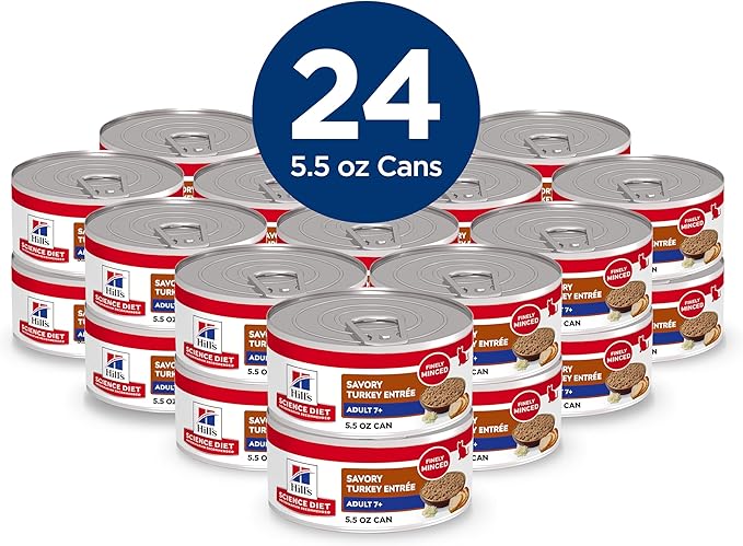 Hill's Science Diet Adult 7+ Wet Cat Food, Turkey Minced, 5.5 oz. Cans, 24-Pack