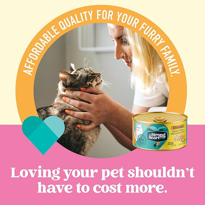 A Strong Heart Wet Cat Food, Chicken & Pumpkin Shreds in Gravy, Made with Whole Muscle Chicken, Made in the USA, 3oz Can (Pack of 24)