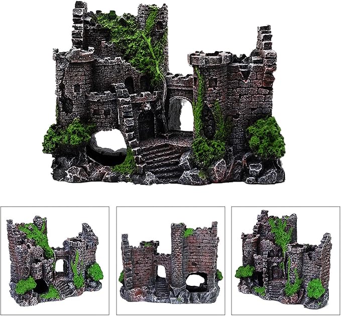 Mipukbay Green Aquarium Decor Castle, Resin Fish Tank Decoration Ornament for Freshwater/Saltwater, Safe Landscape Rock Cave Hideout for Betta Fish, Goldfish and Aquatic Pets