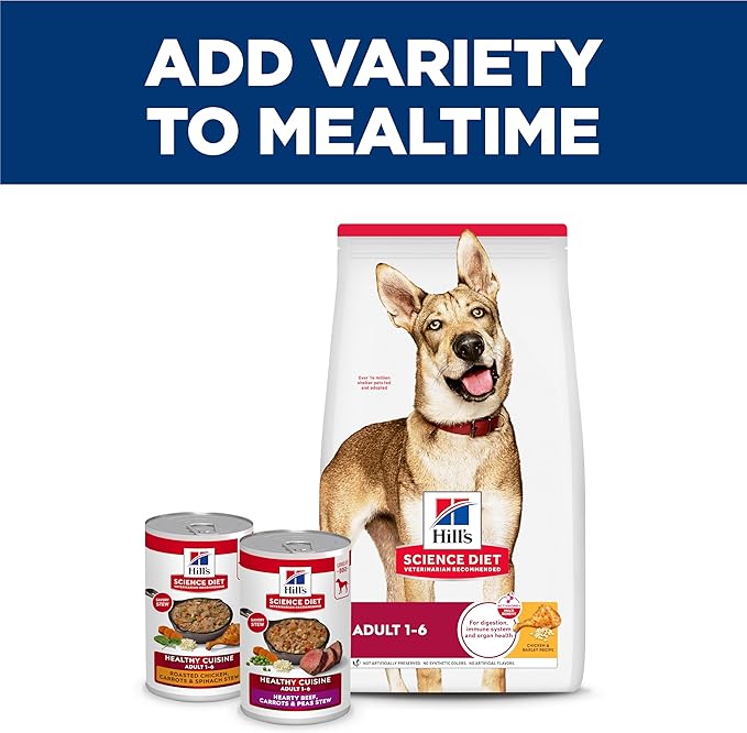 Hill's Science Diet Adult 1-6 Healthy Cuisine Wet Dog Food, Braised Beef, Carrots, & Peas Stew, 12.5 oz. Cans, 12-Pack
