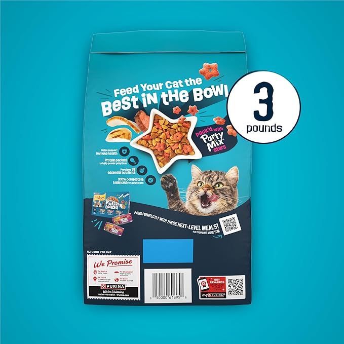 Friskies Purina Party Pack’d with Flavors of Chicken, Liver and Turkey Crunchy Dry Cat Food - 3 lb. Bag (Pack of 4)