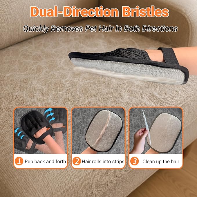 Premium Magic Brush Pet Hair Removal Gloves (1pcs) - Reusable & Washable 5-Finger Design for Furniture, Car Seats, Carpet, Laundry - for Surfaces, Not Pet Grooming