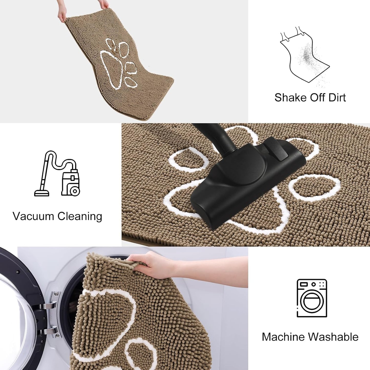 Smiry Dog Door Mat for Muddy Paws, Absorbent Dirt Trapper Non Slip Quick Dry Washable Chenille Mat for Mud Dogs, Entry Rug for Indoor and Outdoor (47x32 Inches, Camel)