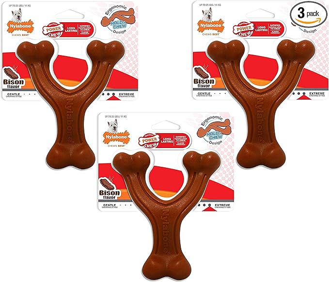 Nylabone 3 Pack of Power Chew Wishbone Chew Dog Toys, Regular, Bison Flavor
