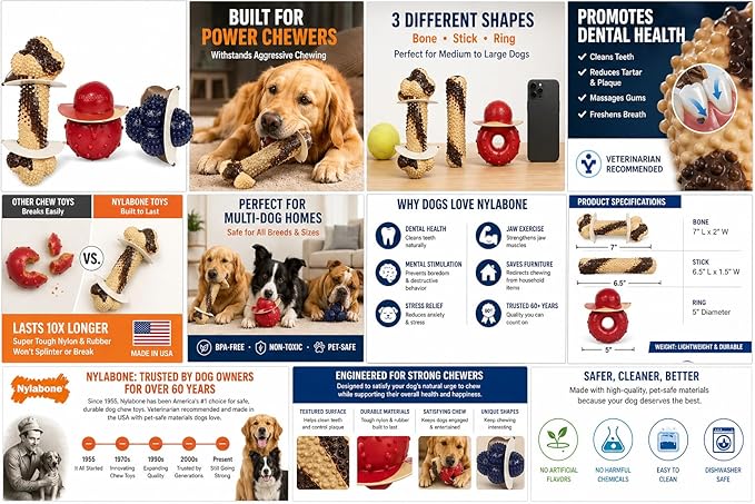 Nylabone Tough Dog Chew Variety Pack, 3 Count