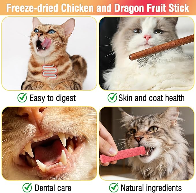 100g/3.52oz Freeze-Dried Chicken & Dragon Fruit Sticks for Cats,High-Protein, All-Natural Treats,Irresistible Flavor & Crunchy Texture,Perfect for Training & Rewards