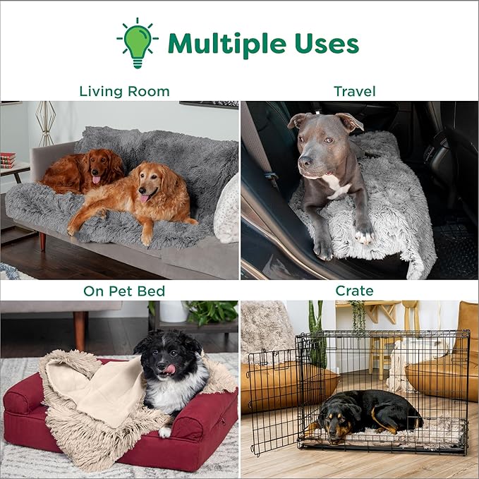 Furhaven Waterproof Throw Blanket for Dogs & Indoor Cats, Washable - Shaggy Plush Calming Long Faux Fur & Velvet Dog Blanket - Driftwood, Large (Pack of 2)