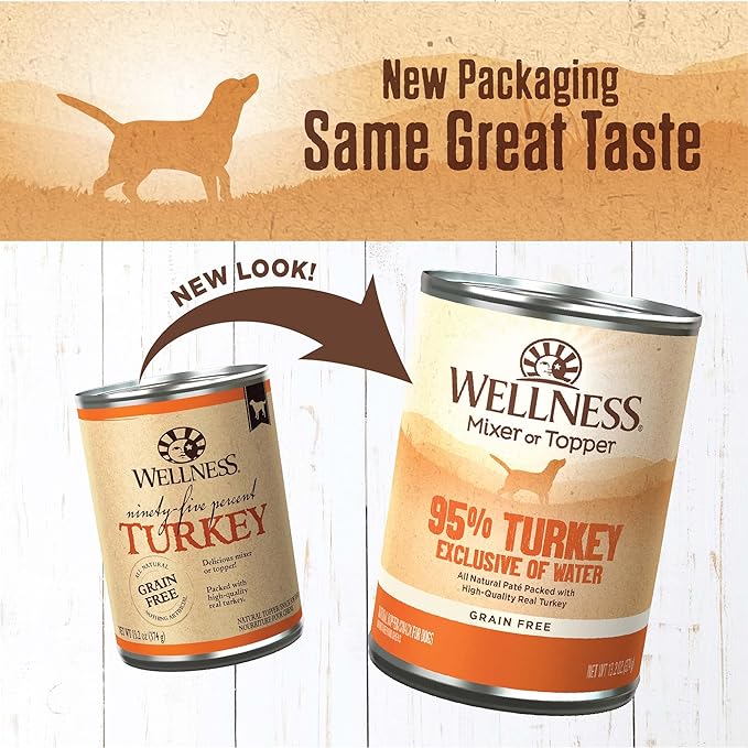 Wellness 95% Turkey Adult Canned Wet Dog Food, Grain Free, Natural, 13.2 oz, Pack of 12 Cans