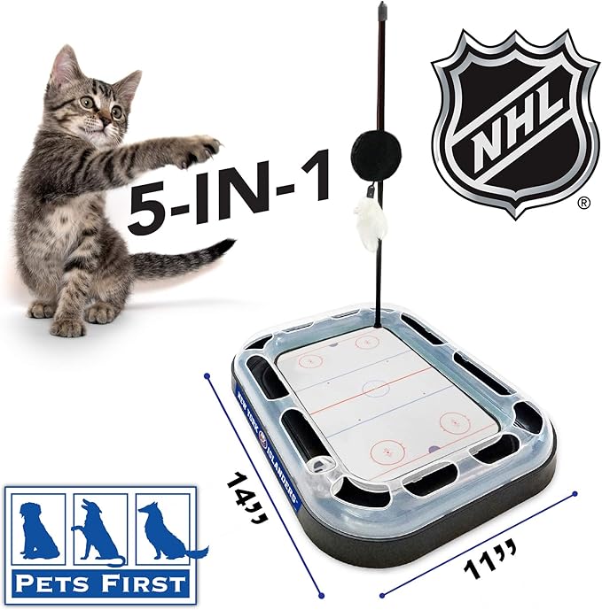 Pets First 5-in-1 NHL New York Islanders Hockey Field Cat Scratcher Toy with Interactive Cat Ball Bell