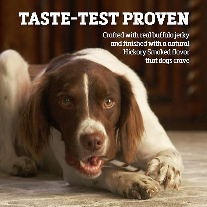 Buffalo Range Rawhide-Free Dog Treats – Natural Jerky Twists Made with Grass-Fed Buffalo – Hickory Smoked Flavor High Protein Chews for Dogs – Healthy Rawhide Alternative – 40 Count
