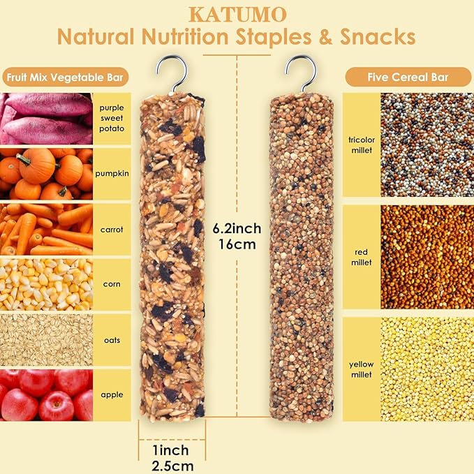 KATUMO Parrot Treats 2 PCS Bird Crunch Sticks Cockatiel Treats Parakeet Snacks Conure Food Sticks for Parakeet Cockatiel Canary Finch Lovebird Conure Lorikeet Parrots