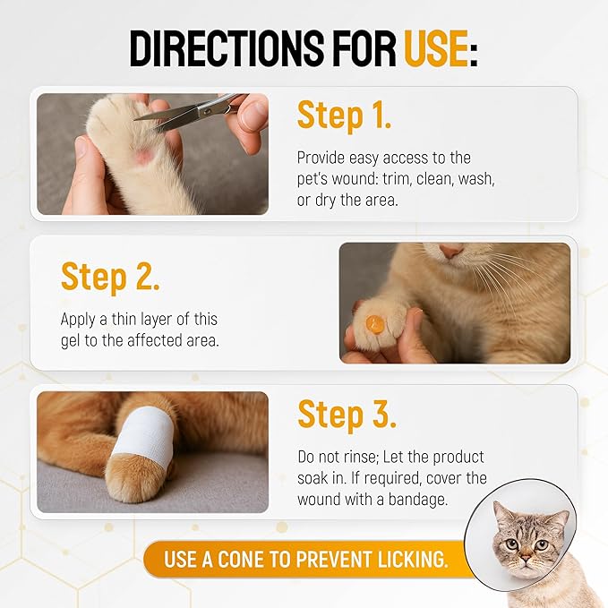 Cat Wound Care Gel for Scratches, Bites & Irritations – Hot Spot Treatment for Cats & Kittens – Honey Wound Repair Ointment in Gel Form with Colloidal Silver & Manuka Honey for Topical Use – 2 Oz Tube