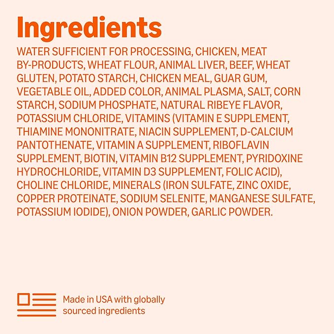 Amazon Basics Wet Dog Food, Cuts in Gravy, Ribeye Flavor, Made with Real Chicken and Beef, 13.2 oz can (Pack of 12)