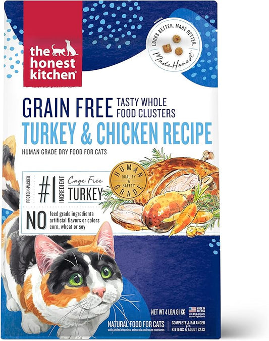 The Honest Kitchen Human Grade Whole Food Clusters Grain Free Turkey & Chicken Dry Cat Food, 4 lb Bag