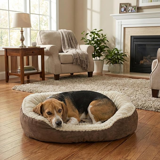 SPOT Sleep Zone Faux Suede Carved Plush Lounger, Cuddler, Napper Dog Bed - Fabric Bottom - 32X25 Inches/Chocolate/Attractive, Durable, Comfortable, Washable