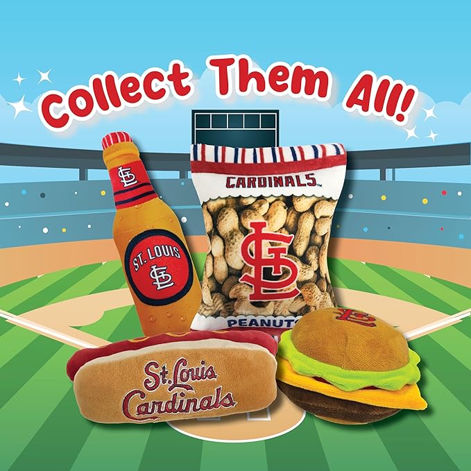 MLB St. Louis Cardinals Plush Peanuts Snack Toy for Dogs & Cats with Embroidered Team Name & Logo with Inner Squeaker
