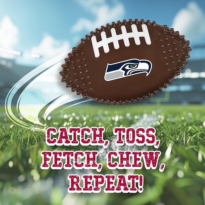 NFL Seattle Seahawks Mega- Chew Hard Nylon Bacon-Flavored Dog Bone Football Chew Toy Interactive Tasty Fun Dog Chewy Toys Indestructible Strong Durable Tough Pet Biting Playtoy for Aggressive Chewers