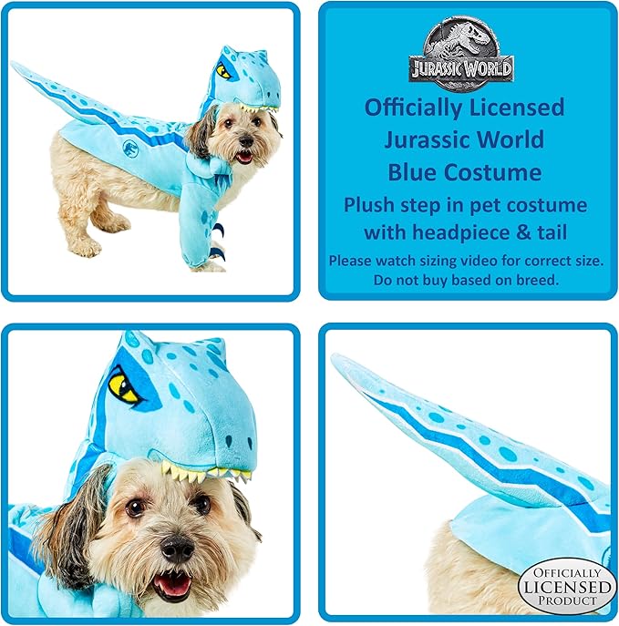Jurassic World: Blue Pet Costume for For Dogs or Cats by Rubies, Medium