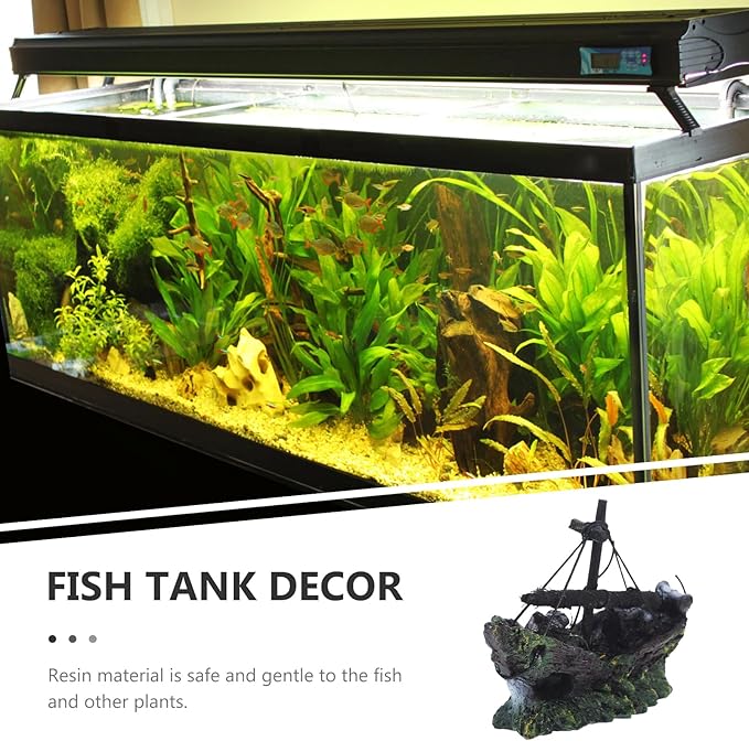 FRCOLOR Aquarium Shipwreck Decor Pirate Ship Wreck Figurine Fish Tank Ornament 4.52X1.96X3.14 Inch Resin Hideout for Betta Fish and Aquatic Pets