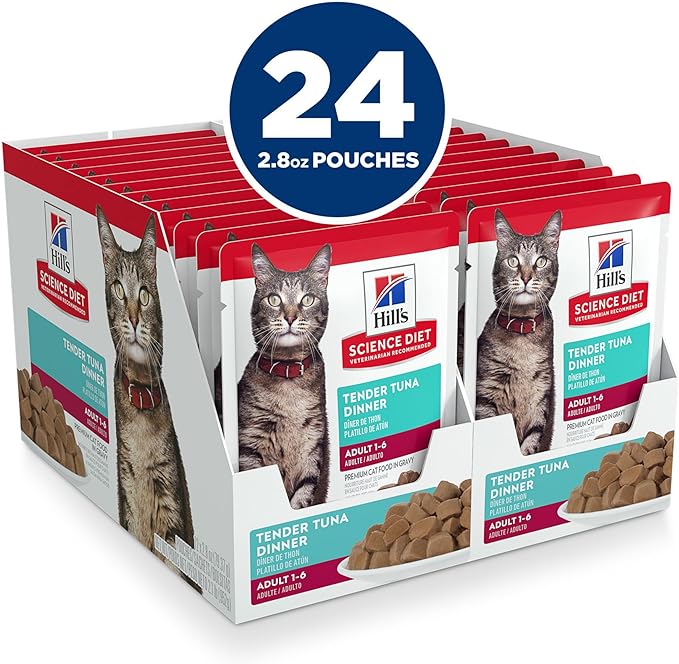 Hill's Science Diet Adult 1-6 Wet Cat Food, Tuna, 2.8 oz. Pouches, 24-Pack