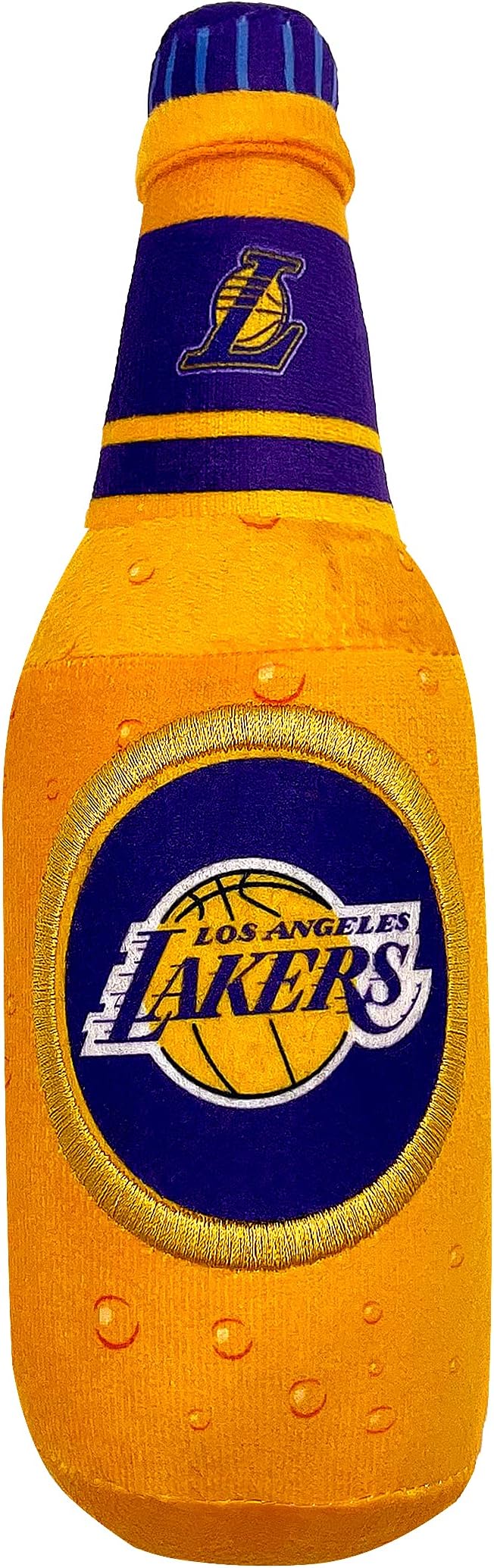 NBA Los Angeles Lakers Beer Bottle Plush Dog & CAT Squeak Toy - Cutest Stadium SODA Bottle Snack Plush Toy for Dogs & Cats with Inner Squeaker & Beautiful Basketball Team Name/Logo