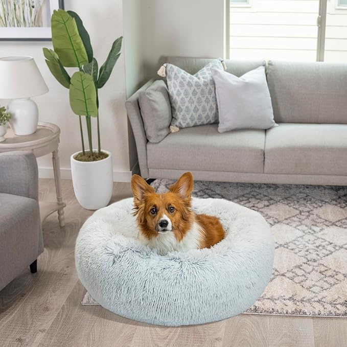 Best Friends by Sheri The Original Calming Donut Dog Bed for Medium Dogs up to 45 lbs, Shag Faux Fur, Frost Gray, Medium, 30" x 30"
