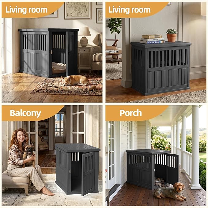 30 INCH Small Dog Crate Furniture Lockable Dog Kennel Indoor Dog Cage Heavy Duty Decorative Plastic Pet Cage End Table for Small/Medium Dogs, Black