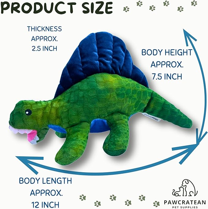 7" Squeaky Plush Toy for Puppies Small Dogs Self Etertainment Washable Soft Made [PET ONLY] (Green & Blue Dinosaur)
