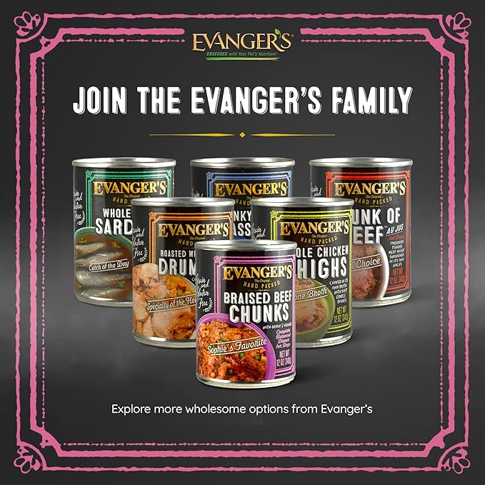 Evanger's Heritage Classics Hand Packed Braised Beef Chunks Dog Food – 12 Count, 12 oz Each – Hand-Packed Tender Beef Chunks with Gravy & Vegetables – Grain & Gluten Free Wet Dog Food