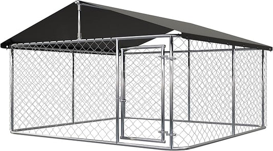 Petony 78"x 78" Outdoor Dog Enclosure Heavy Duty Dog Kennel House Mesh Dog Big Cage Pet Kennel Steel Fence with Secure Lock