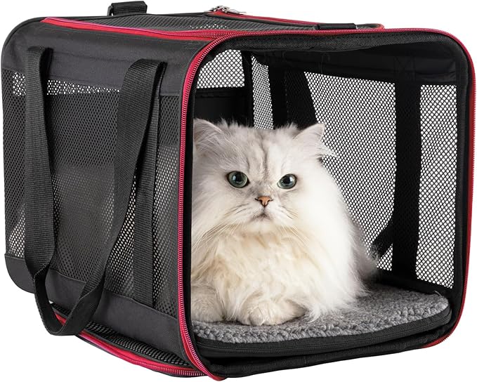 Quick-in Pet Carrier for Cats. 360° Airy Mesh Windows Let Fur-Kids See You & Breath Easy, Reduce Travel Anxiety. Rip-Stop Fabric & Lockable Zips Hug Securely. Washable Pad. Adjustable Shoulder Strap