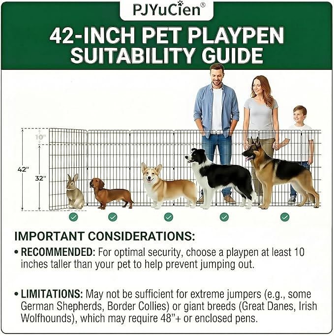 PJYuCien Dog Playpen with Top Cover and Bottom Pad - Metal Foldable Exercise Pen, 8 Panels 42" H x 24" W Indoor Outdoor Pet Fence Puppy Crate Kennel, Gray