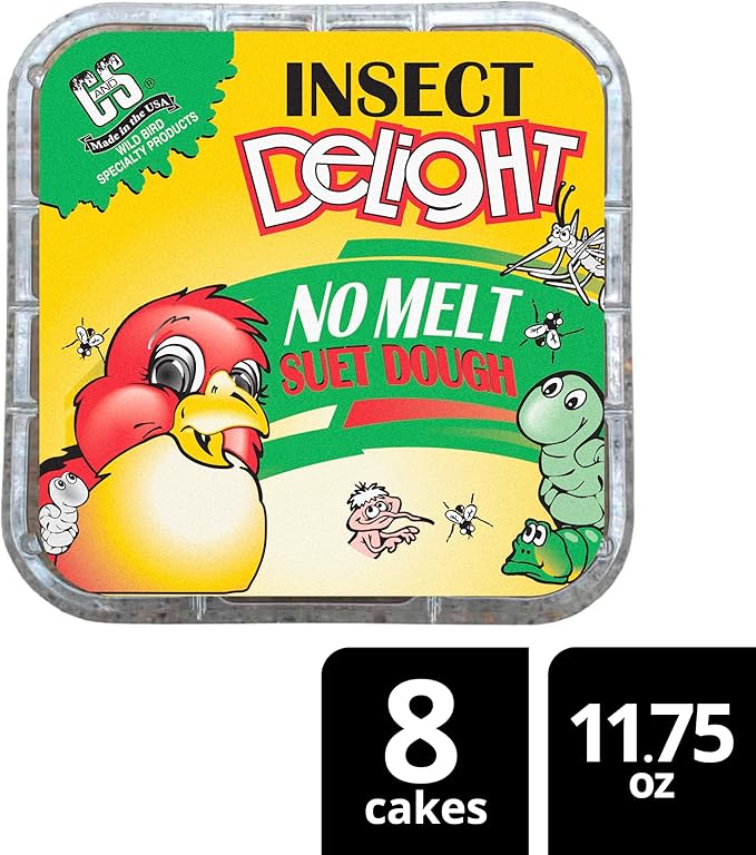 C&S Insect Delight No Melt Suet Dough, Suet Cakes for Wild Birds Including Robins, Blue Jays, Woodpeckers, Wrens, Bluebirds and More, 11.75 Ounces, Pack of 8