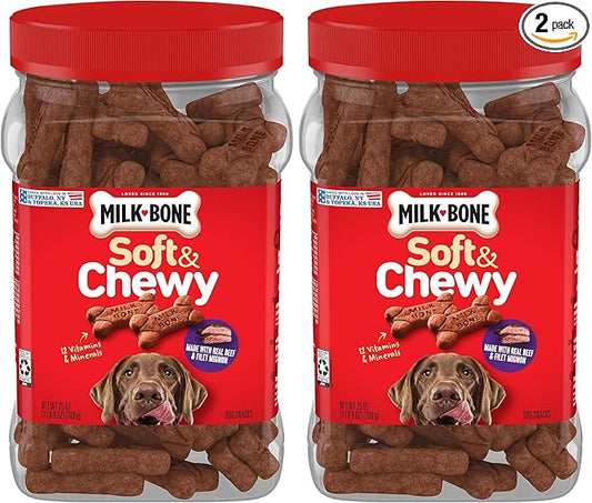Milk-Bone Soft & Chewy Dog Treats, Beef & Filet Mignon Recipe, 25 Ounce (Pack of 2)
