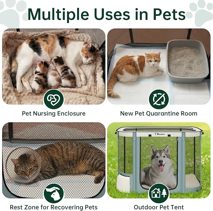 Siedihit Dog Cat Playpen Crate with Washable Pee Pad, Reinforced Durable Dog Cage, Portable Foldable Pet Kennel with Breathable Visibility (Grey, Extra Large)