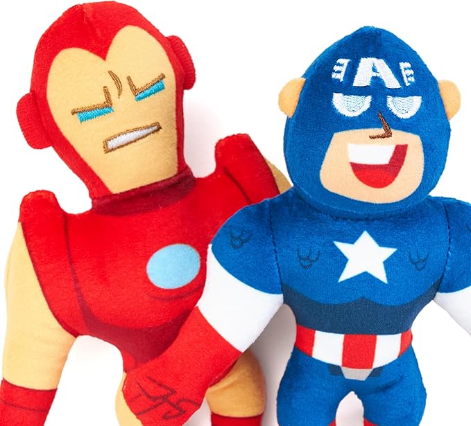 ZippyPaws Marvel Plush Toy for Dogs, Round Squeaker and Crinkle Material, 2 Pack, Captain America and Iron Man