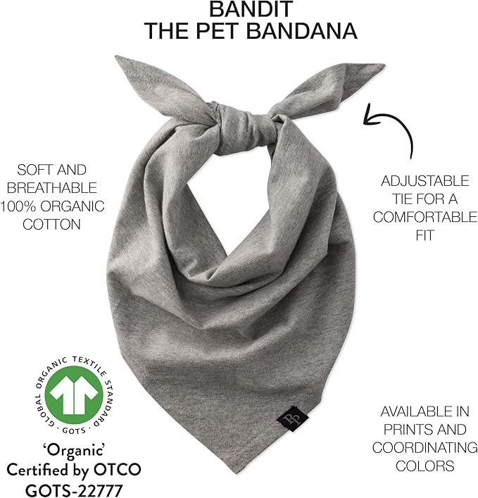 Pet Passion Bandit - THE PET Bandana 100% Organic Cotton Pet Bandanas Clothes for Small, Medium, Large Dogs, Black Sand, Medium/XL